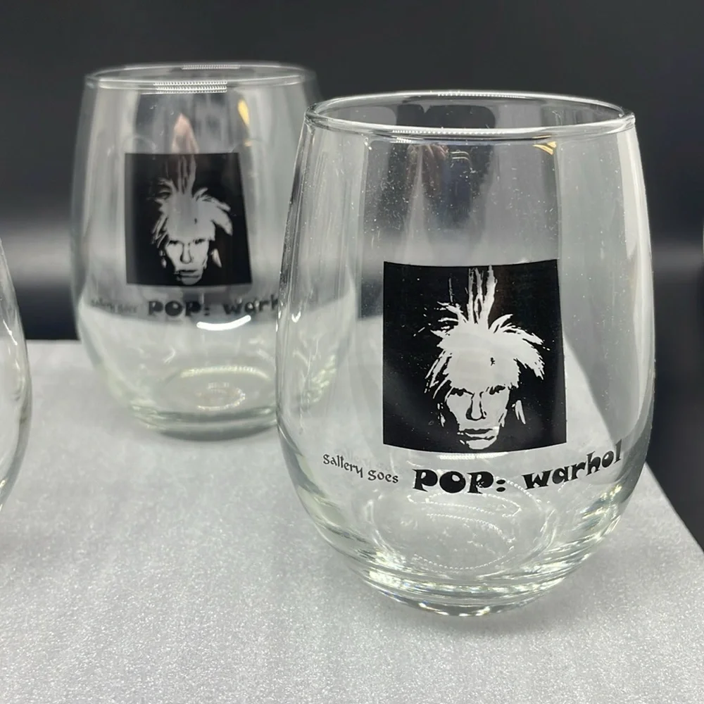 Andy Warhol Art Gallery Goes Pop Stemless Wine Glasses Set of 4